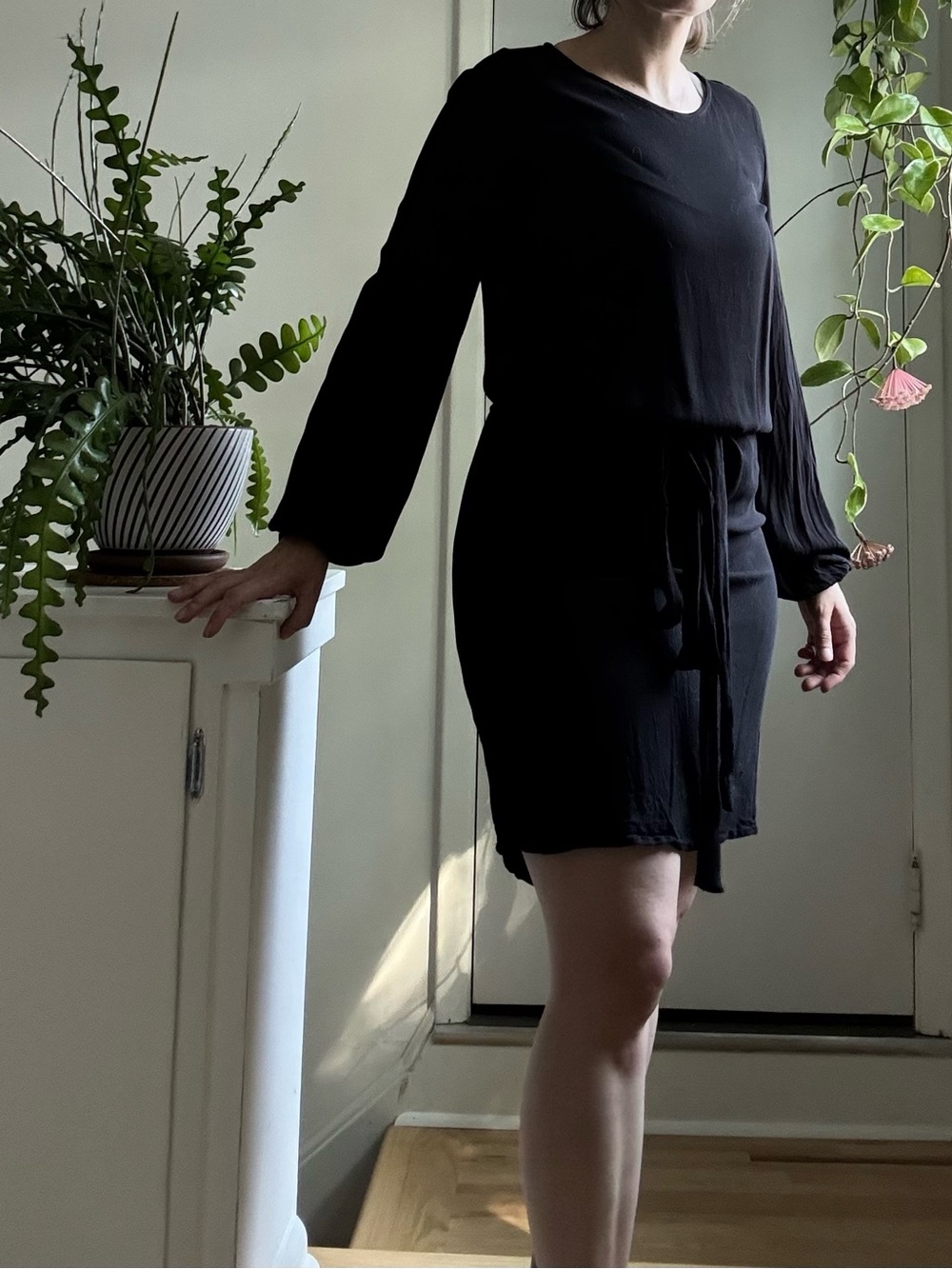 H&M Black Sheer Long-Sleeve Mini Dress